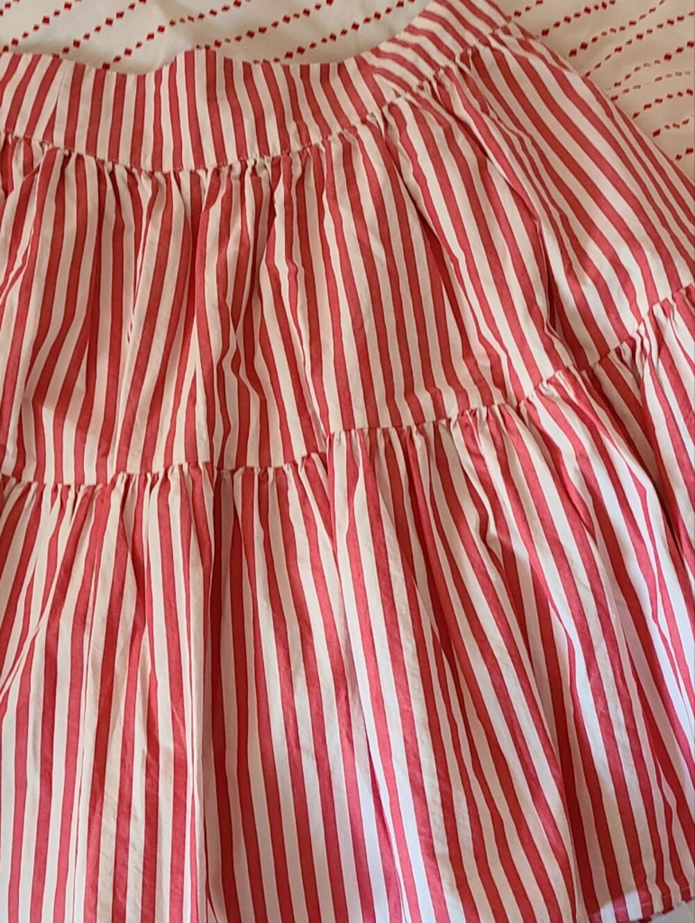 Kimchi Blue Red and White Cotton Striped Tiered Skirt